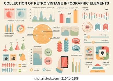 Bundle vintage infographic elements data visualization vector design template. Can be used for steps, business processes, workflow, diagram, flowchart, timeline, marketing icons, retro infographics.
