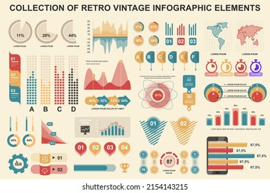 Bundle vintage infographic elements data visualization vector design template. Can be used for steps, business processes, workflow, diagram, flowchart, timeline, marketing icons, retro infographics.