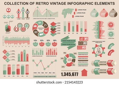 Bundle vintage infographic elements data visualization vector design template. Can be used for steps, business processes, workflow, diagram, flowchart, timeline, marketing icons, retro infographics.