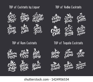 Bundle of vintage logos for Cocktail party. Collection of drink lettering phrase is good for t-shirt designs, ads, stickers, cards, labels, etc. This emblems is a vector illustration
