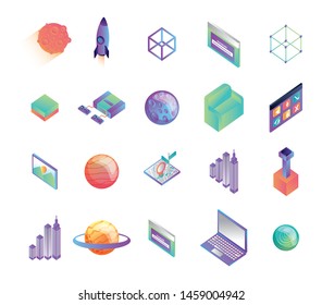 bundle of virtual reality technology icons vector illustration design