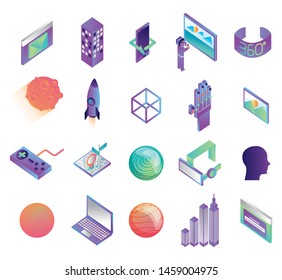 bundle of virtual reality technology icons vector illustration design