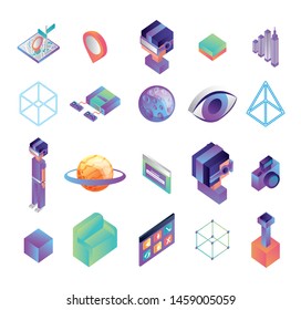 bundle of virtual reality technology icons vector illustration design