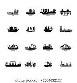 Bundle of Water Voyage Solid Icons 

