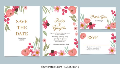 Bundle of  watercolor floral wedding card 