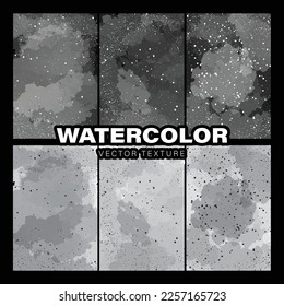 Bundle of watercolor splash filter background freehand drawings. Ink splatters, grungy painted splash, artistic design elements. Vector paintbrush set.