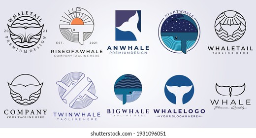 bundle whale tail set logo vector illustration design