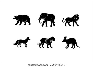 Bundle of wildlife animals lion, fox, bear, elephant, aardvark, tiger