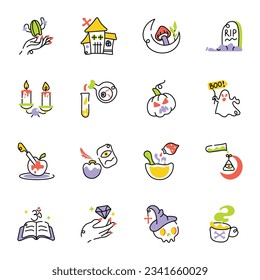 Bundle of Wizard Accessories Doodle Icons 

