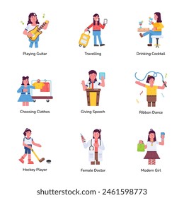 Bundle of Women Characters Flat Icons 


