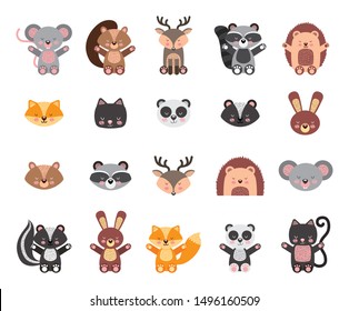 bundle of woodland life animals vector illustration design