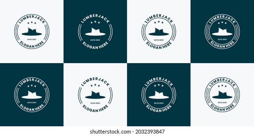 bundle woodman lumberjack logo design vintage