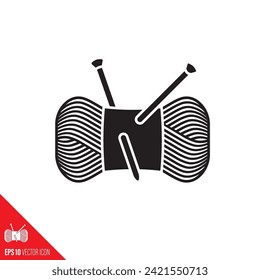 Conjunto de hilos de lana y agujas de punto icono de glifo vectorial