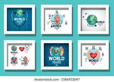 bundle of world health day and set icons vector illustration design