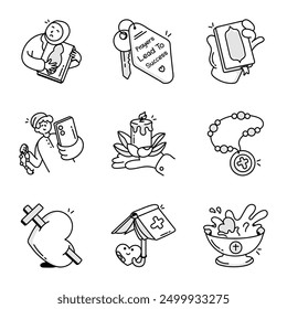 Bundle of Worship Character Doodle Icons 

