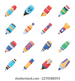 Bundle of Writing Accessories Flat Icons 

