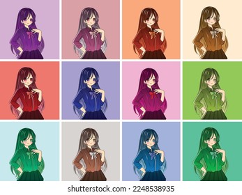 conjunto de personajes de estilo jovencita diseño de ilustraciones vectoriales 
