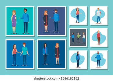 bundle of young people avatar character vector illustration design