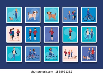 bundle of young people avatar character vector illustration design