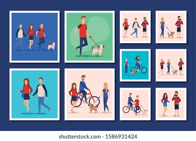 bundle of young people avatar character vector illustration design