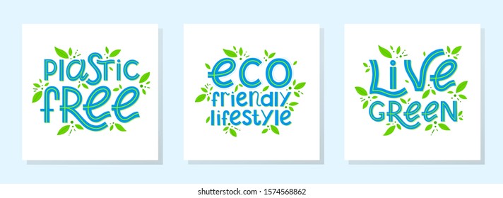 Bundle of zero waste vector lettering.Ink brush inscription.Eco friendly lifestyle slogans,hand drawn illustrations.Perfect for product signs,labels,stickers,eco posters,typography design and more