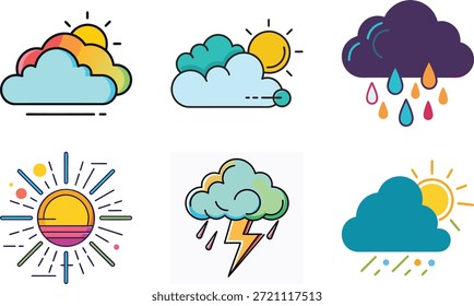 bundelfarbige Linie Kunst wolkiges Wetter Symbol minimalen Stil 