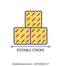 Bundled hay RGB color icon. Harvest season. Straw bale construction. Thatch storage. Horticultural practice. Isolated vector illustration. Simple filled line drawing. Editable stroke. Arial font used