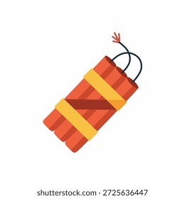 Bundled Red Dynamite Sticks with Burning Fuse Flat Design Vector Illustration