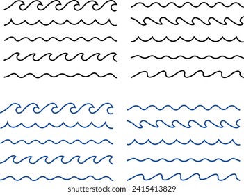 bundled wave icon logo vector minimal design element set, line art wave pack logo design, simple doodle wave. flat simple lines, Sea wave icon. Water logo, line ocean symbol in vector trendy style.
