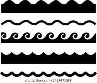 bundled wave icon logo vector minimal design element set, line art wave pack logo design, simple doodle wave. flat simple lines, Sea wave icon. Water logo, line ocean symbol in vector trendy style.