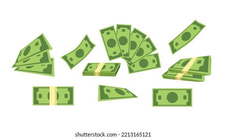 Bundles of banknotes. Storing money in a bank. Contribution, wealth, accumulation and inheritance. Flat vector cartoon illustration. Earned money. Business investments.