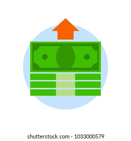 Bundles of money with arrow isolated on white background. Financial investment, planning concept. Income multiplication, investment growth vector flat Icon