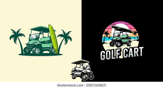 The Bundles Retro logo illustration features a sunset, palm trees, and a surfboard leaning against a golf cart.