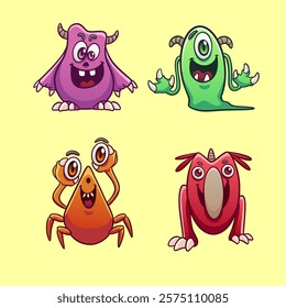 Bundling Cartoon Monster Vector Illustration for Decoration and Sticker