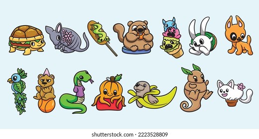 Bundling Cute Mascot Animals Cartoon Vector