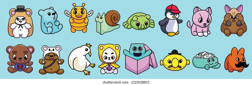 Bundling Cute Mascot Animals And Monster Cartoon Vector