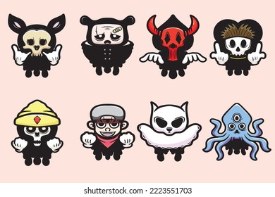 Bundling Cute Mascot Animals And Monster Cartoon Vector