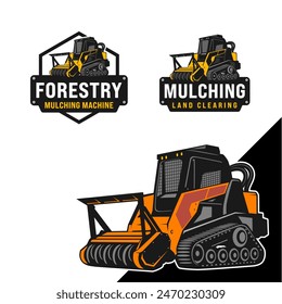 The bundling of an emblem logo featuring a forestry mulching machine