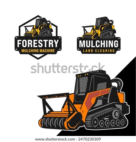 The bundling of an emblem logo featuring a forestry mulching machine