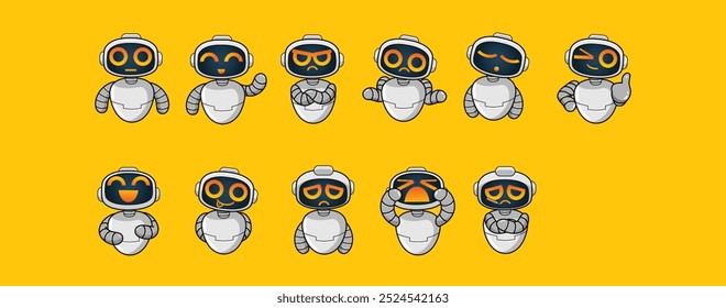 Bundling of robot emoji, various expression and poses
