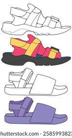 Bundling of Sandal vector illustration on white background . Summer shoe of sandal cartoon. Isolated cartoon summer footwear.