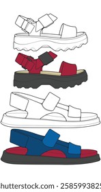 Bundling of Sandal vector illustration on white background . Summer shoe of sandal cartoon. Isolated cartoon summer footwear.