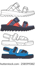 Bundling of Sandal vector illustration on white background . Summer shoe of sandal cartoon. Isolated cartoon summer footwear.