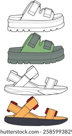 Bundling of Sandal vector illustration on white background . Summer shoe of sandal cartoon. Isolated cartoon summer footwear.