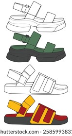 Bundling of Sandal vector illustration on white background . Summer shoe of sandal cartoon. Isolated cartoon summer footwear.