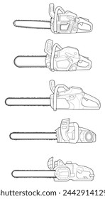 Bundling set of Chainsaw isolated illustration, vector art, Chainsaw vector, petrol chain saw, modern chainsaw, art concept, vector.
