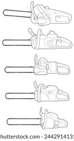 Bundling set of Chainsaw isolated illustration, vector art, Chainsaw vector, petrol chain saw, modern chainsaw, art concept, vector.
