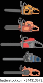 Bundling set of Chainsaw isolated illustration, vector art, Chainsaw vector, petrol chain saw, modern chainsaw, art concept, vector.
