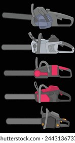 Bundling set of Chainsaw isolated illustration, vector art, Chainsaw vector, petrol chain saw, modern chainsaw, art concept, vector.
