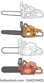 Bundling set of Chainsaw isolated illustration, vector art, Chainsaw vector, petrol chain saw, modern chainsaw, art concept, vector.
